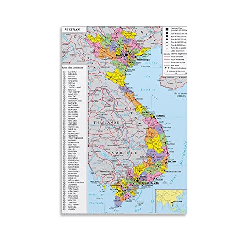 Geopolitische Karte von Vietnam, Leinwand-Kunst-Poster und Wandkunstdruck, modernes Familien-Schlafzimmer, Deko-Poster, 50 x 75 cm von Hellove