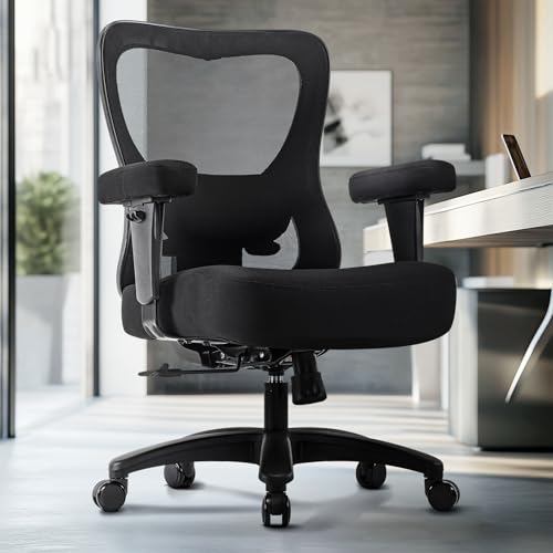 Hellove Bürostuhl Ergonomisch 230KG, Schreibtischstuhl mit Verstellbarer Armlehnen und Lendenwirbelstütze, Drehstuhl mit 50cm Große Sitzfläche Computerstuhl Mesh-Stuhl für Homeoffice Wippfunktion von Hellove