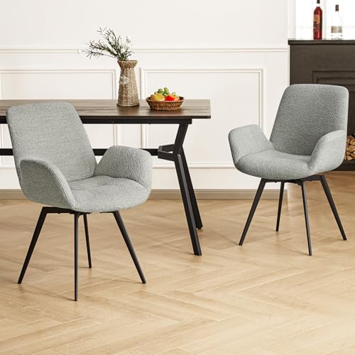 Hellove Drehstuhl Esszimmer mit Armlehnen 2er Set, Lederumhüllung Esszimmerstühle mit Metallbeinen, Wohnzimmerstuhl mit Rückenlehne für Esstisch, Gepolsterter-Linen Sessel für Küche, Wohnzimmer,Grau von Hellove