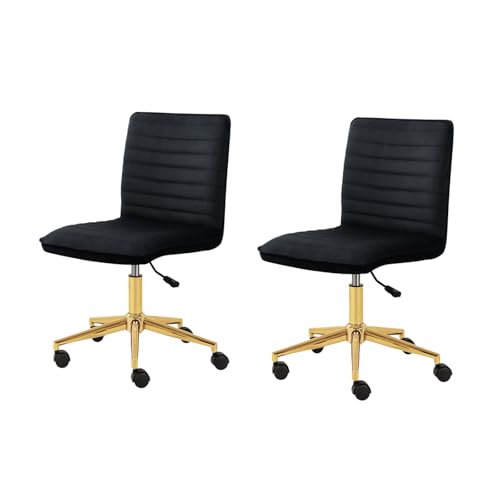 Hellove Schminkstuhl 360° Drehbar, 2er Set Schreibtischstuhl mit Gold Metallbeinen und Rückenlehne, Höhenverstellbar SamtStuhl mit Rollen, Drehstuhl für Arbeitszimmer Schlafzimmer bis 135kg, Schwarz von Hellove