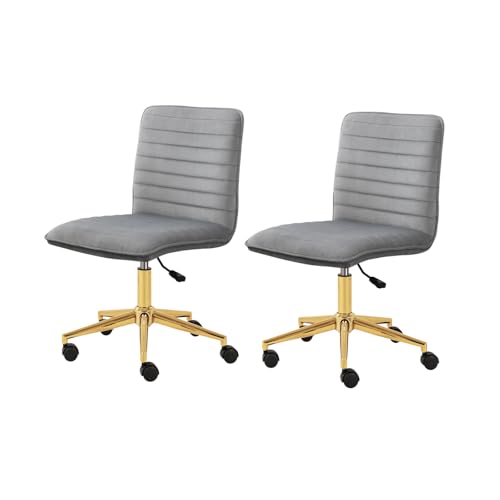 Hellove Schminkstuhl 360° Drehbar, 2er Set Schreibtischstuhl mit Gold Metallbeinen und Rückenlehne, Höhenverstellbar SamtStuhl mit Rollen, Drehstuhl für Arbeitszimmer Schlafzimmer bis 135kg, Grau von Hellove
