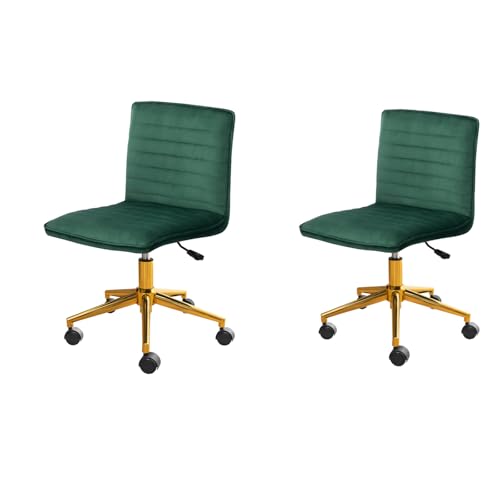 Hellove Schminkstuhl 360° Drehbar, 2er Set Schreibtischstuhl mit Gold Metallbeinen und Rückenlehne, Höhenverstellbar SamtStuhl mit Rollen, Drehstuhl für Arbeitszimmer Schlafzimmer bis 135kg, Grün von Hellove