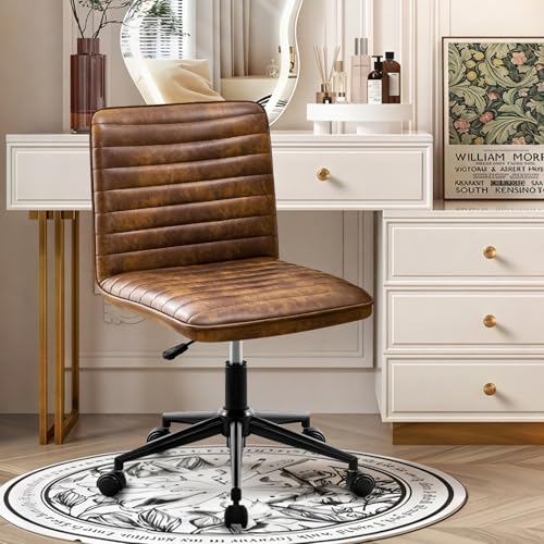Hellove Schminktisch Stuhl Hocker Bürostuhl, Leder Drehstuhl Höhenverstellbar mit Rädern, Homeoffice Stuhl 360° Drehbar mit Rückenlehne für Schlafzimmer & Wohnzimmer, Braun Hellove Schminktisch Stuhl Hocker Bürostuhl, Leder Drehstuhl Höhenverstellbar mit Rädern, Homeoffice Stuhl 360° Drehbar mit Rückenlehne für Schlafzimmer & Wohnzimmer, Braun von Hellove