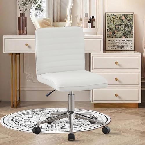 Hellove Schminktisch Stuhl Hocker Bürostuhl, Leder Drehstuhl Höhenverstellbar mit Rädern, Homeoffice Stuhl 360° Drehbar mit Rückenlehne für Schlafzimmer & Wohnzimmer, Weiß von Hellove