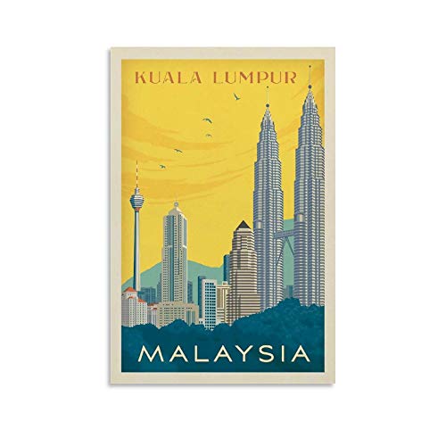 Malaysia Kuala Lumpur Retro Landschaft Reise Stadt Poster Dekorative Gemälde Leinwand Wandposter und Kunstdruck Moderne Familie Schlafzimmer Dekor Poster 20 x 30 cm von Hellove