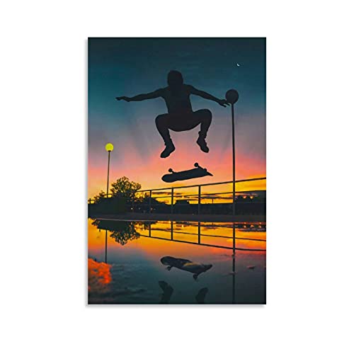 Skateboard-Poster, Skateboard, Sonnenuntergang, Sonnenaufgang, Poster, dekoratives Gemälde, Leinwand, Wandkunst, Wohnzimmer, Poster, Schlafzimmer, 20 x 30 cm von Hellove