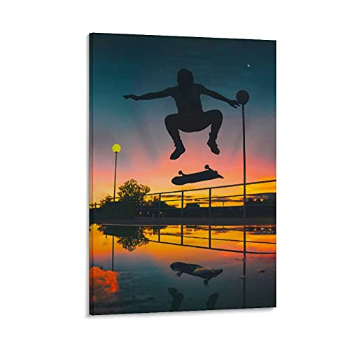 Skateboard-Poster, Skateboard, Sonnenuntergang, Sonnenaufgang, Poster, dekoratives Gemälde, Leinwand, Wandkunst, Wohnzimmer, Poster, Schlafzimmer, Gemälde, 30 x 45 cm von Hellove