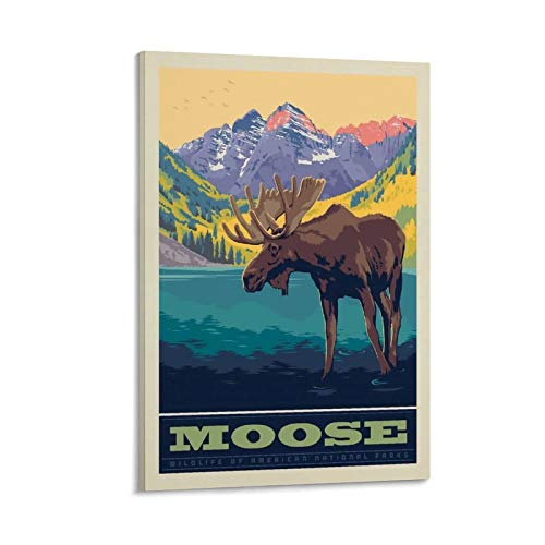 Vintage Forest Park Poster Elch Wild Tier Poster Dekorative Gemälde Leinwand Wandposter und Kunstdruck Modernes Familienschlafzimmer Dekor Poster 20 x 30 cm von Hellove