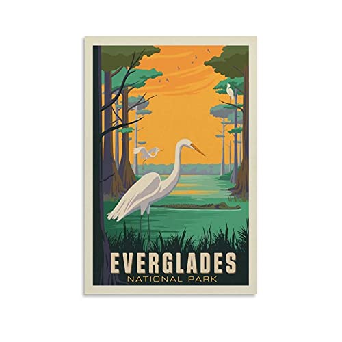 Vintage National Park Poster Everglades Egret Poster Dekorative Malerei Leinwand Wandposter und Kunstdruck Moderne Familie Schlafzimmer Dekor Poster 40 x 60 cm von Hellove