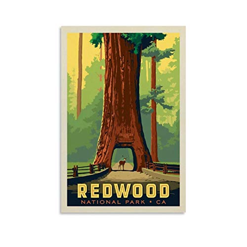 Vintage-Reiseposter, Redwood, Nationalpark, Poster, dekoratives Gemälde, Leinwand, Wandposter und Kunstdruck, modernes Familienschlafzimmer-Dekor, Poster, 40 x 60 cm von Hellove