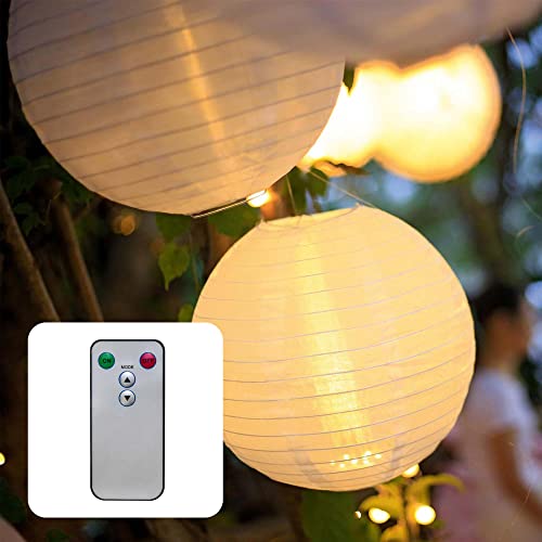 Hellum LED Lampion außen, weiß Nylon-Lampion mit Fernbedienung, warmweiß LED dimmbar, wetterfest Laterne 3x30cm Lampenschirm mit Unterwasserlicht batteriebetrieben für Party Hochzeit 530483 von hellum