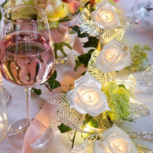 hellum LED Lichterkette mit weißen Rosen, Lichterkette innen mit 10 LED warmweiß, Batterie (2xAA, nicht inkl.) mit 2,3m Gesamtlänge, Dekoration 300239 hellum LED Lichterkette mit weißen Rosen, Lichterkette innen mit 10 LED warmweiß, Batterie (2xAA, nicht inkl.) mit 2,3m Gesamtlänge, Dekoration 300239 von hellum