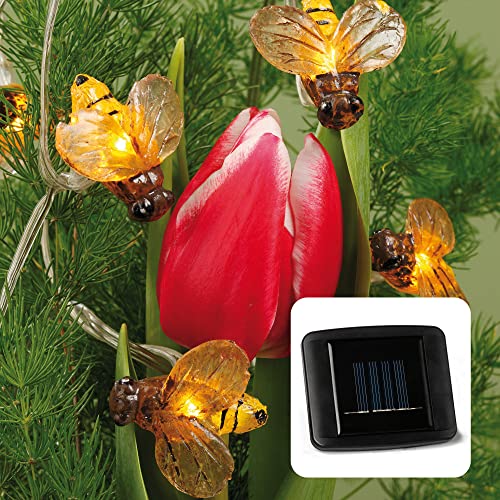 hellum Solar-LED-Lichterkette, Bienen, 20 warmweiße LEDs, 380 cm Lichtlänge, Kabel transparent, Outdoor, solarbetrieben, Dekoration, 350166 von hellum