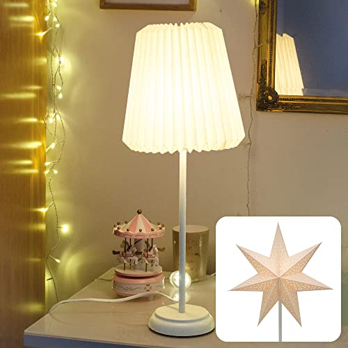 hellum Tischlampe mit Wechselschirm Weihnachten Papierstern order Design Papier-Lampenschirm, Weiß Faltbar Papierschirm mit Fuß aus Metall, Deko Leuchtemit LED-Glühbirne mit Schalter, 578430 von hellum