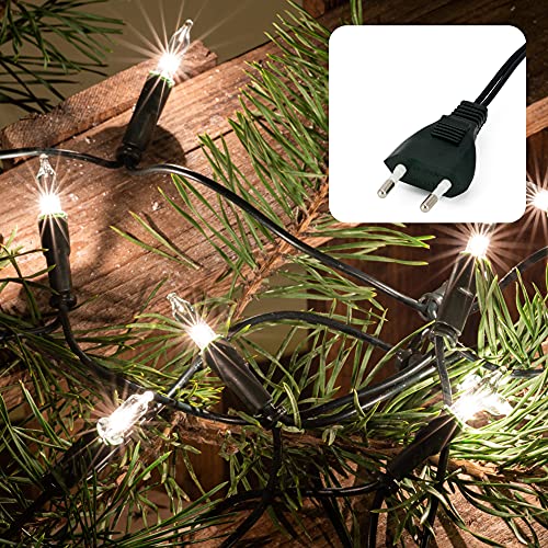 hellum Lichterkette innen 10er, 1,35m mini Lichterkette mit Stecker, Ersatzbirnen Lichterkette Fenster deko mit klare warme Ersatzbirnen, Klassisch Tannenbaum Lichterkette Grünem Kabel, 831115 von hellum