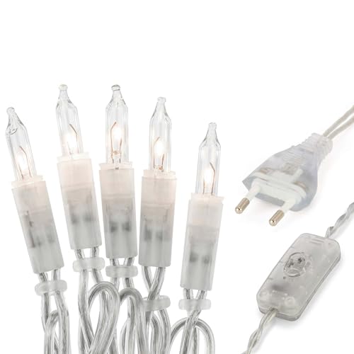 hellum Innen Lichterkette mit 10 Warmweiß Lichter, Weihnachtsdeko modern transparentes Kabel mit Schalter 1,355, Deko Wohnzimmer, 59 lm, Tannenbaum Beleuchtung, Weihnachten Dekoration 831160 von hellum