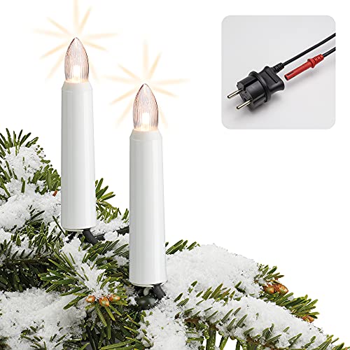 hellum LED Lichterkette Weihnachtsbaum Made-in-Germany Christbaumbeleuchtung Kerzen Lichterkette außen mit Clip, 20 warm-weiße LED, beleuchtete Länge 1900cm, Kabel grün, für Außen mit Stecker 842043 von hellum