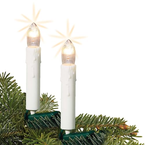 hellum Lichterkette Kerzen Weihnachtsbaum, Kerzen Lichterkette innen mit Clip, 20 Lichter, beleuchtete Länge 760cm, Abstand 40cm Kabel grün Schaft weiß, Zuleitung 1,5m, für Innen mit Stecker 612011 von hellum