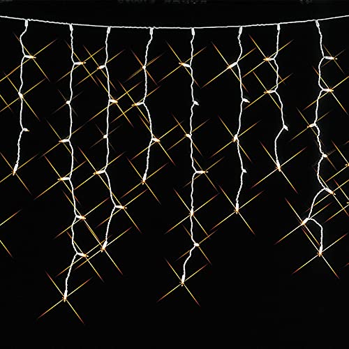 hellum Filament Lichtvorhang, Außen Eislicht, 150 klare Pisellokerzen mit Stecksockel, 390cm Lichtlänge, Kabel weiß, Outdoor, Außen-Transformator, inklusive Ersatzlämpchen, Winter-Dekoration, 511505 von hellum