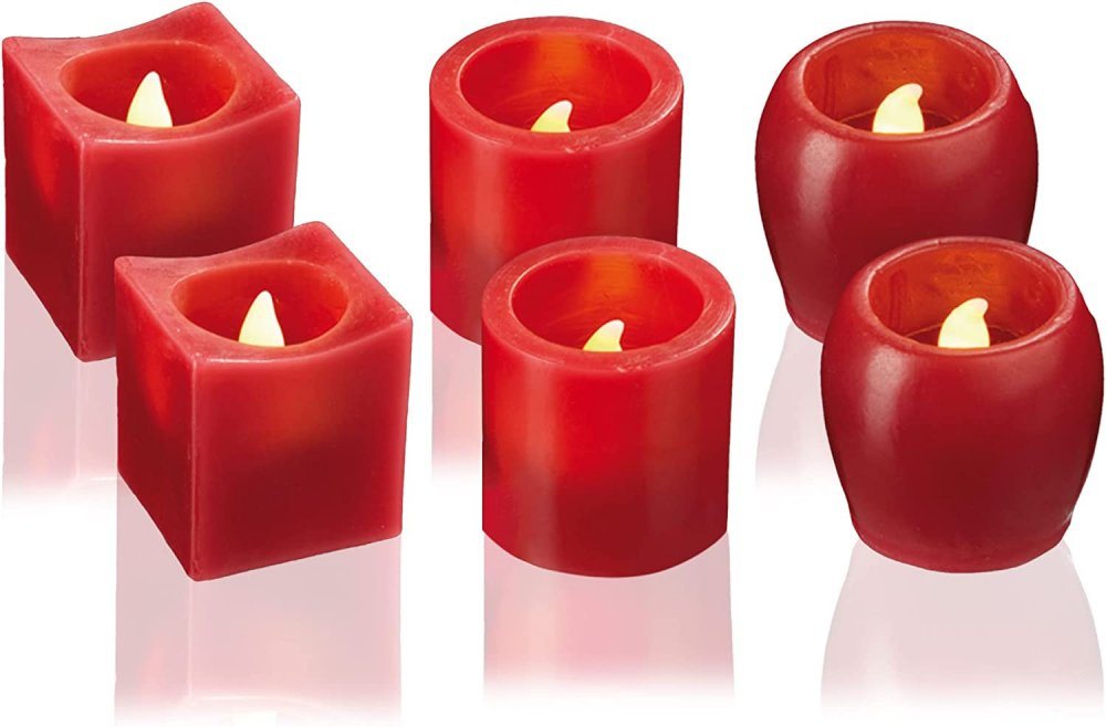Hellum LED-Kerze Hellum LED-Wachskerzen 6er-Set 3 Formen rot von Hellum