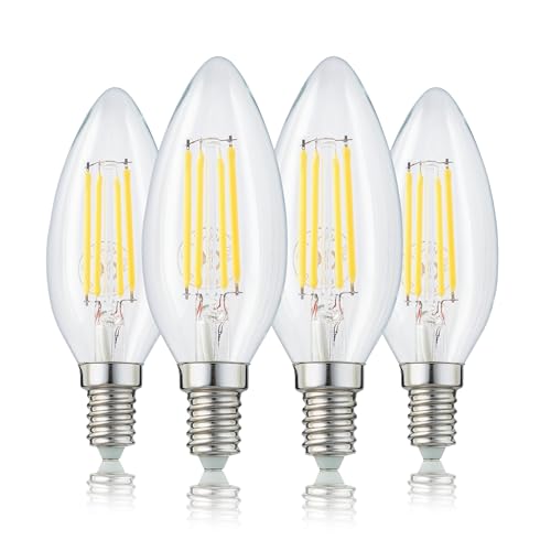 hellum LED Glühbirne Kerzenlampe E14 4er, 4,5W warmweiß LED Lampe mit 470 Lumen LED Filament, E14 Vintage Led Leuchtmittel ersetzt 40-Watt Glühbirne, C35 2700 Kelvin warmweiss Klar, 207118 von hellum