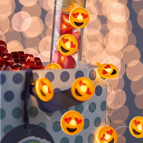 hellum LED Lichterkette Herz Emoji, 10 LED Smiley Licht warmweiß, Kupferkabel Lichterkette mit Emojis Herzaugen, Smiley LED Lichterkette batteriebetrieben (2xAA n.i.) Dekoration 522969 von hellum