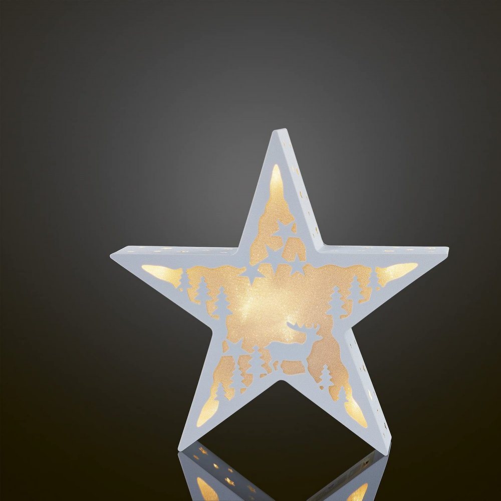 Hellum LED Stern Hellum LED-Stern mit Rentier, Bäume, Sterne 8 BS warmweiß, Batterieb von Hellum
