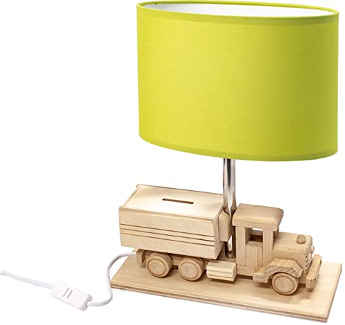 Hellux Tischlampe für Kinder Kinderlampe Kinderzimmer Lampe aus Holz LKW-Spardose (limette) von Hellux