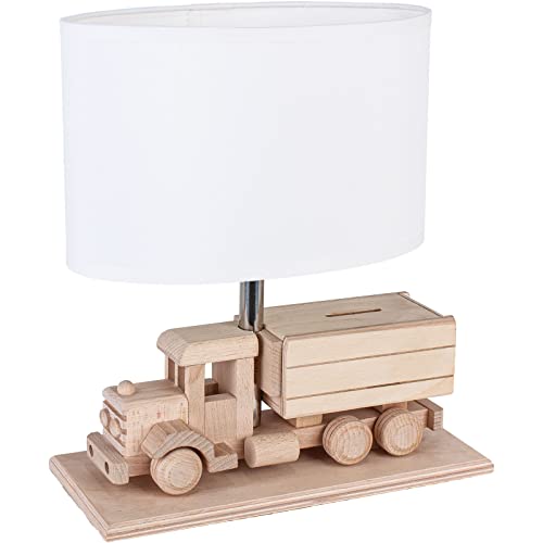 Hellux Tischlampe für Kinder Kinderzimmer Lampe aus Holz LKW-Spardose von Hellux