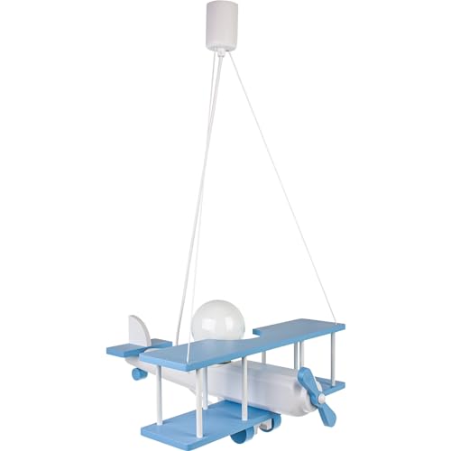 Kinderlampe Kinderlampe aus Holz Kinderleuchte Kinderzimmer Lampe für Kinderzimmer Flugzeug groß - blau/weiß 1x60W E27 von Hellux