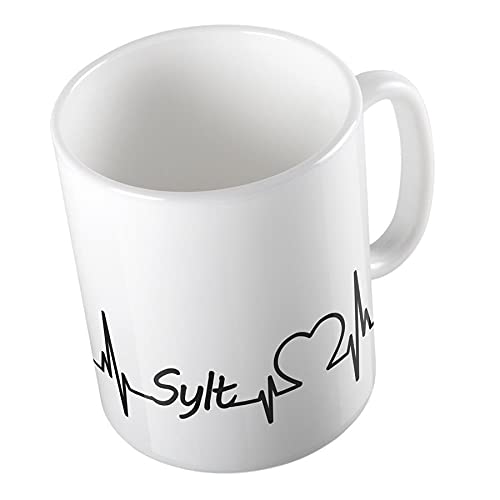 Hellweg Druckerei Kaffeetasse Sylt Nordsee Meer Herzschlag Herz Insel Liebe bedruckte 330ml Keramik Tasse als Geschenk von Hellweg Druckerei