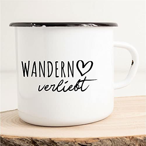 HUURAA! Emaille Tasse Wandern Verliebt Geschenk Idee 300ml Retro Camping-Becher Vintage Kaffeetasse Kaffee-Becher Weiß mit Camping von Hellweg Druckerei