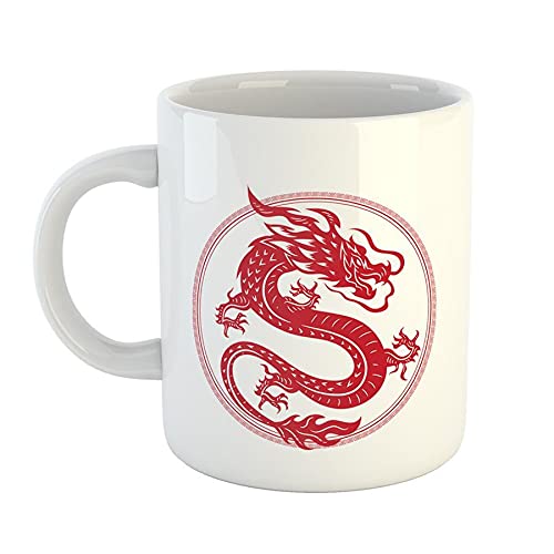 Hellweg Druckerei Kaffeetasse Roter Chinesischer Drache Long Asien Geschenk Idee Keramik 330ml Kaffee-Becher mit Bild von Hellweg Druckerei