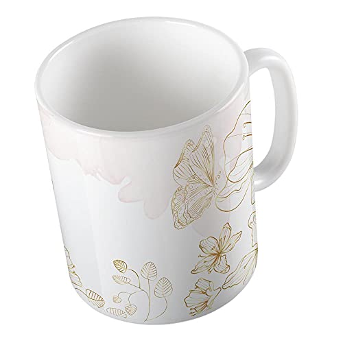 Hellweg Druckerei Kaffeetasse Blüten und Schmetterlinge Geschenk Idee Keramik 330ml Kaffee-Becher mit floralem Muster von Hellweg Druckerei