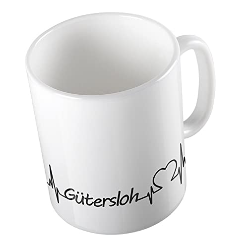 Hellweg Druckerei Kaffeetasse Gütersloh Herzschlag Puls Geschenk Idee Keramik 330ml Kaffee-Becher mit Namen deiner Lieblingsstadt von Hellweg Druckerei