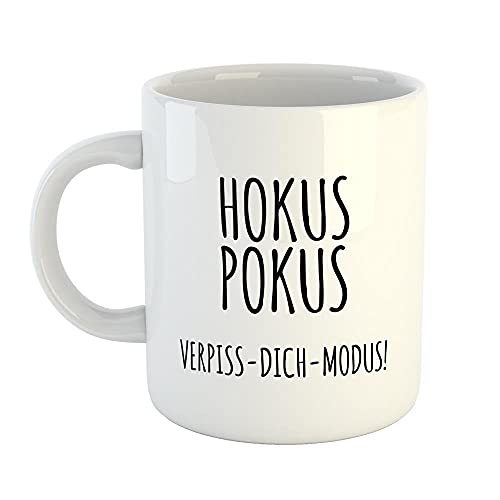 Hellweg Druckerei Kaffeetasse Hokus Pokus Verpiss-Dich-Modus! Geschenk Idee Keramik 330ml Kaffee-Becher mit Spruch von Hellweg Druckerei