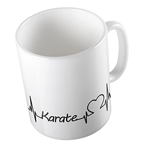 Hellweg Druckerei Kaffeetasse Karate Herzschlag Puls Geschenk Idee Keramik 330ml Kaffee-Becher mit Namen deiner lieblings Sportart von Hellweg Druckerei