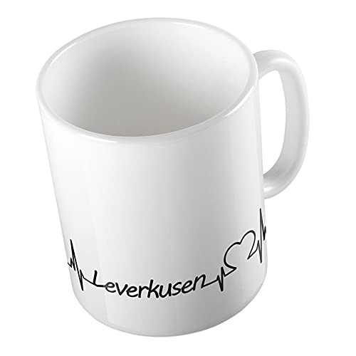 Hellweg Druckerei Kaffeetasse Leverkusen Herzschlag Puls Geschenk Idee Keramik 330ml Kaffee-Becher mit Namen deiner Lieblingsstadt von Hellweg Druckerei