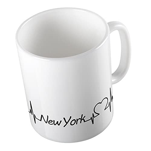 Hellweg Druckerei Kaffeetasse New York Herzschlag Staat USA America Geschenk Idee Keramik 330ml Kaffee-Becher mit Namen deiner Lieblingsstadt von Hellweg Druckerei