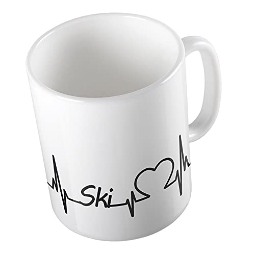 Hellweg Druckerei Kaffeetasse Ski Herzschlag Puls Wintersport Geschenk Idee Keramik 330ml Kaffee-Becher mit Namen deiner lieblings Sportart von Hellweg Druckerei