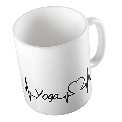 Hellweg Druckerei Kaffeetasse Yoga Herzschlag Puls Joga Geschenk Idee Keramik 330ml Kaffee-Becher mit Namen deiner lieblings Sportart von Hellweg Druckerei