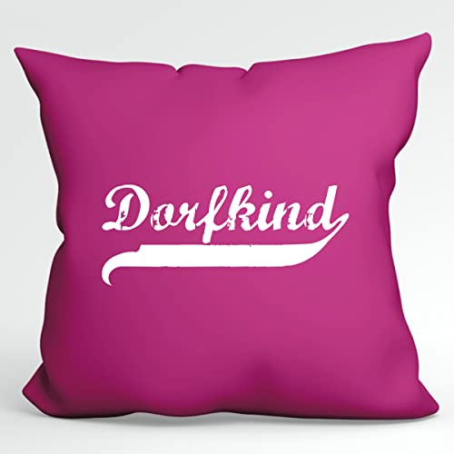 Hellweg Druckerei Kissen Dorfkind Vintage Deko Kissenbezug ohne Füllung 40x40cm Fuchsia für echte Dorfkinder Geschenk Idee für Freunde und Familie von Hellweg Druckerei