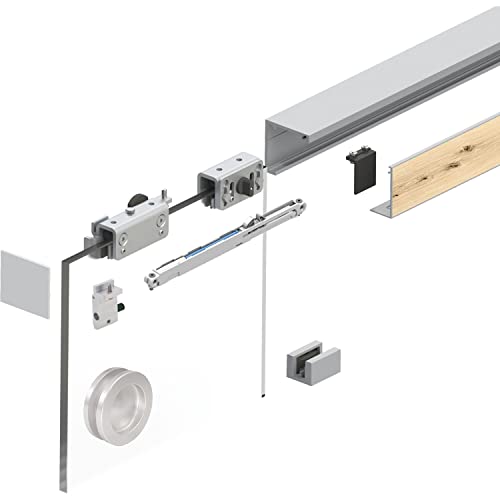 HELM GT-L 50 Inlay Glas-Schiebetürbeschlag Komplettset, Glas 8-10mm inkl. Laufschiene und Muschelgriff, Alu silber eloxiert von HELM