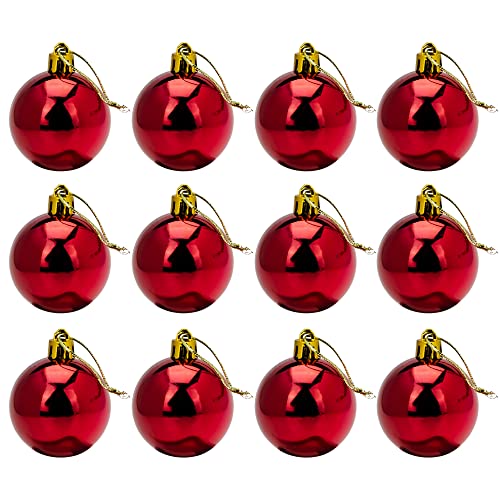 12er Set Christbaumkugeln (B-Ware) | Weihnachtskugeln in Gold, Silber & rot | Dekokugeln | Baumschmuck für den Weihnachtsbaum (Rot) von Helmecke & Hoffmann