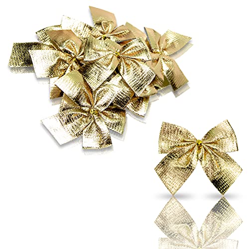* 12er Set metallic Zierschleifen Schleifen Weihnachtsbaum-Deko Weihnachtsdeko Gesteckdeko aus 4 Farben wählbar (metallic-Gold.) von Helmecke & Hoffmann