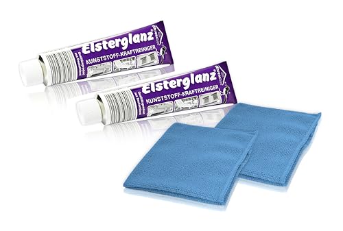 * 2 Tuben Elsterglanz Kunststoff-Kraftreiniger je 150 ml + zwei Mikrofaser-Tücher | Das Original aus Deutschland von Helmecke & Hoffmann
