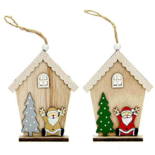 2er Set Baumanhänger Holz Weihnachtsbaumschmuck Weihnachtsdeko Holzhausanhänger von Helmecke & Hoffmann