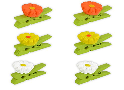 * 6 Dekoklammern aus Holz | mit Blumendekor | 2 verschiedenfarbige Sets | Zierklammer Frühling Ostern (Set 2) von Helmecke & Hoffmann