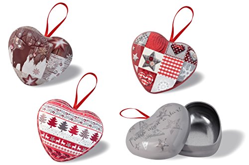 * Geschenkdosen-Set aus Metall in Kugel-, Herz- oder Sternform | Weihnachtsdeko zum Aufhängen | Baumkugeln Baumdeko (4er-Set Herzen) von Helmecke & Hoffmann