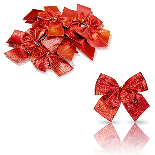 Helmecke & Hoffmann * 12er Set metallic Zierschleifen Schleifen Weihnachtsbaum-Deko Weihnachtsdeko Gesteckdeko (metallic-rot) von Helmecke & Hoffmann